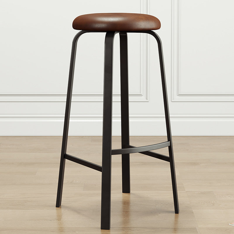 Modern Style Bar-stool Round Seat Barstool with Footrest and Metal Base