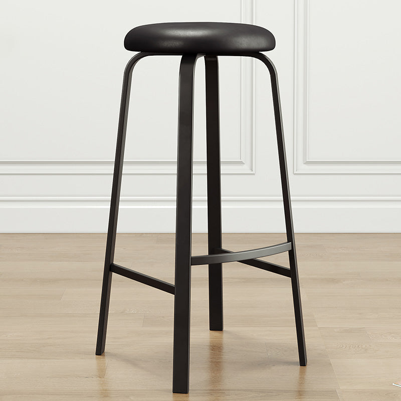 Modern Style Bar-stool Round Seat Barstool with Footrest and Metal Base