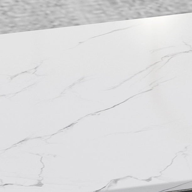 Glam White Faux Marble Pub Bar Table Iron Double Pedestal Bar Dining Table with 4-Shelf