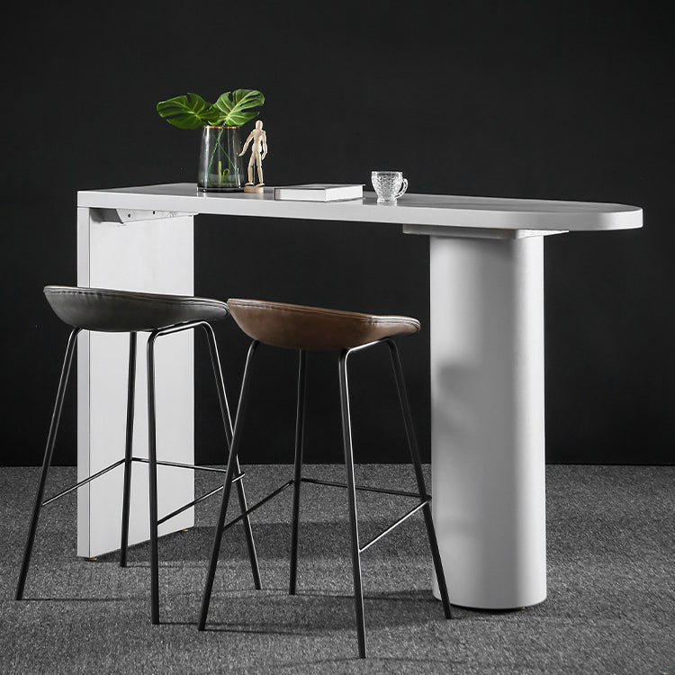 Industrial White Pub Bar Table Wood Double Pedestal Bar Dining Table Fixed Table