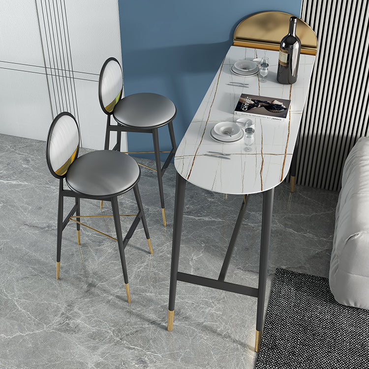 Industrial Style Iron Bar Table Faux Marble Top 41.3"H Bistro Table with Footrest