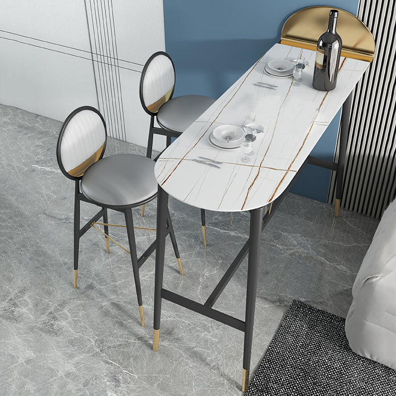 Industrial Style Iron Bar Table Faux Marble Top 41.3"H Bistro Table with Footrest