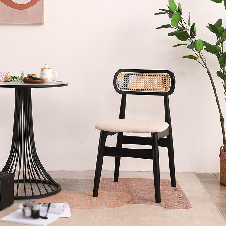 Silla de comedor de madera de caucho maciza moderna, sillas de comedor de cocina con respaldo abierto