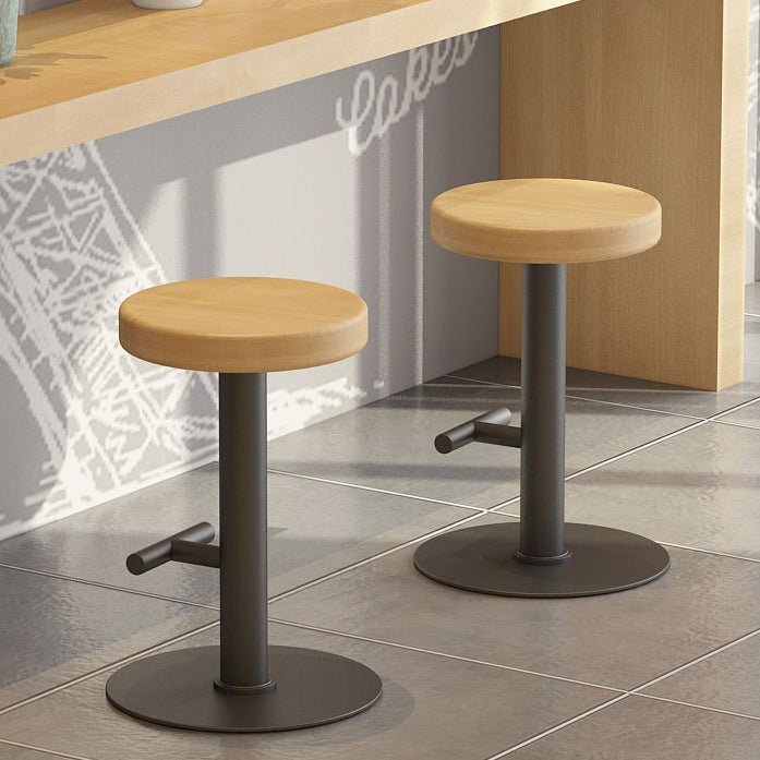 Modern Style Bar-stool Iron Leg Round Wooden Seat for Restaurant Bar 1 Piece