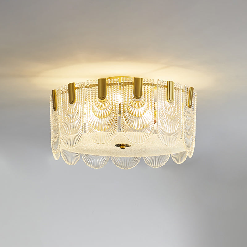 Round Shape Ceiling Lamp Modern Simple Style Iron Flush Mount with Glass Lampshade for Bedroom