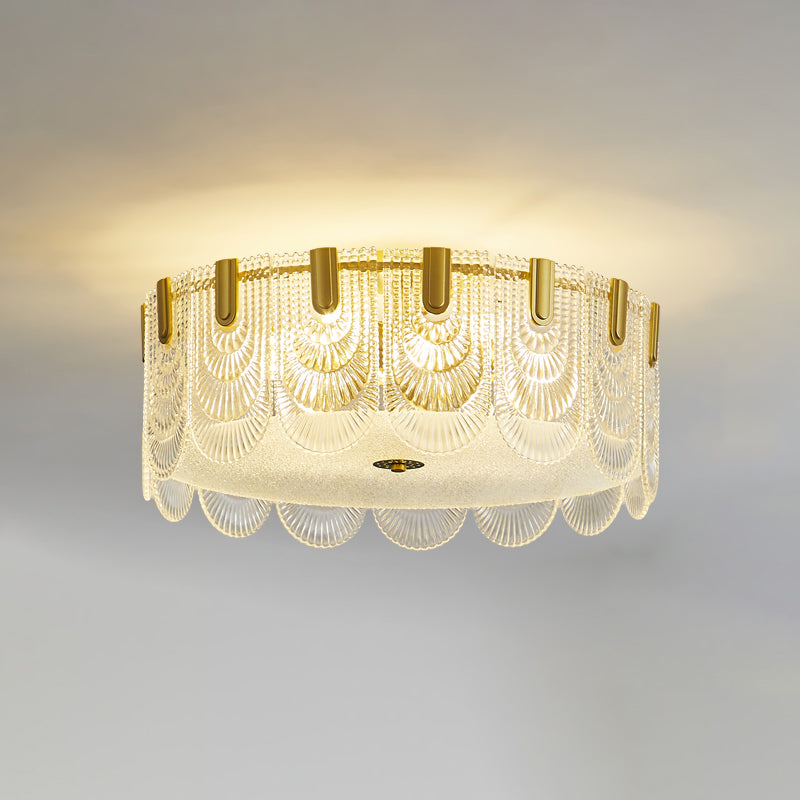 Round Shape Ceiling Lamp Modern Simple Style Iron Flush Mount with Glass Lampshade for Bedroom