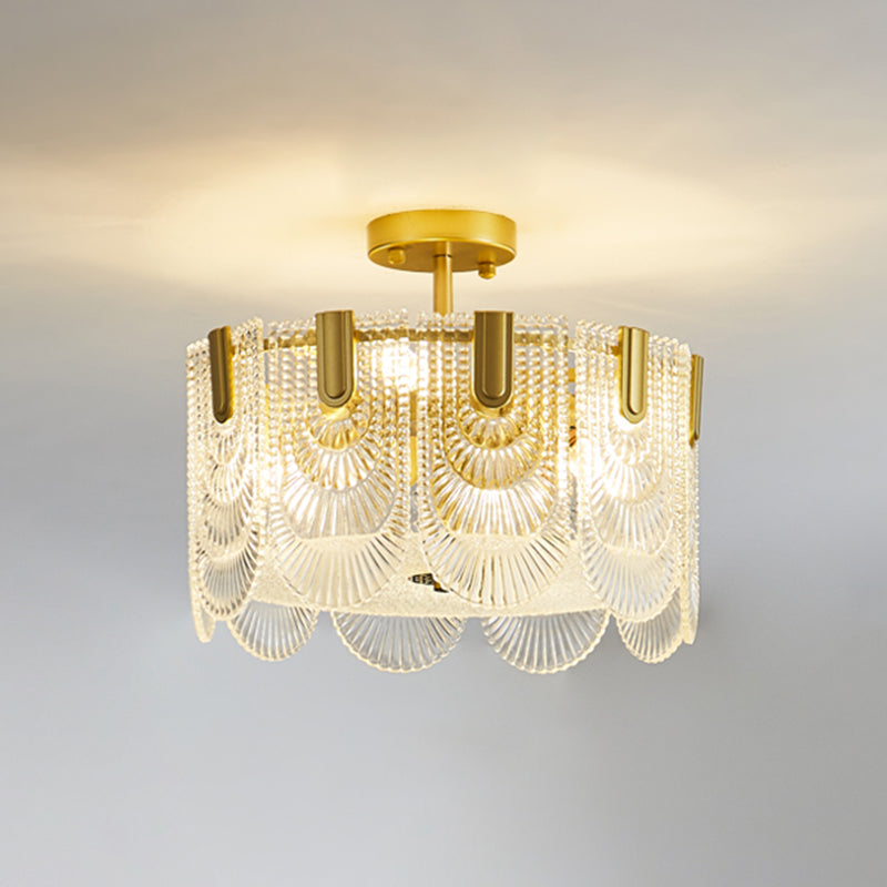 Round Shape Ceiling Lamp Modern Simple Style Iron Flush Mount with Glass Lampshade for Bedroom