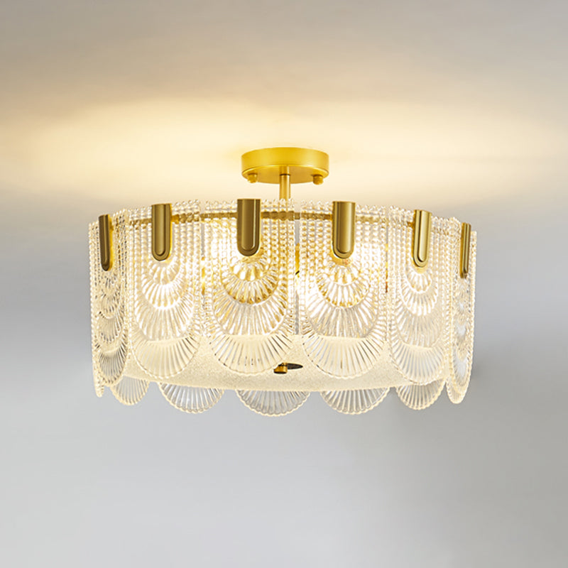 Round Shape Ceiling Lamp Modern Simple Style Iron Flush Mount with Glass Lampshade for Bedroom