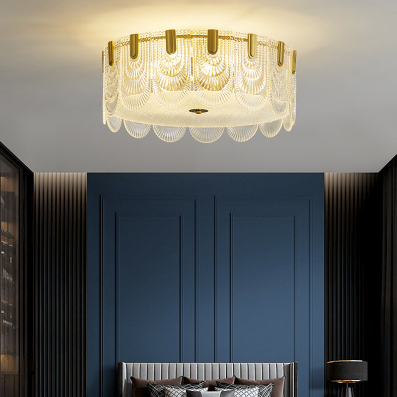 Round Shape Ceiling Lamp Modern Simple Style Iron Flush Mount with Glass Lampshade for Bedroom
