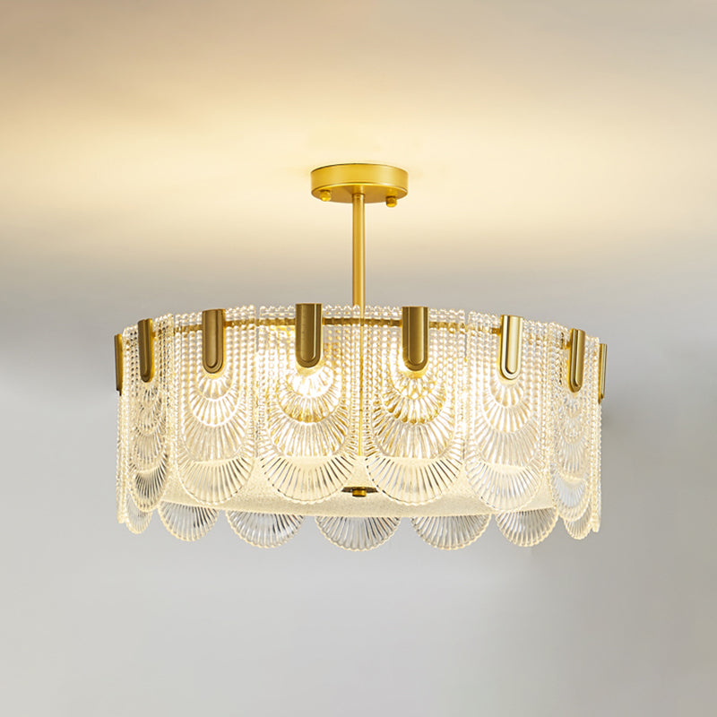 Round Shape Ceiling Lamp Modern Simple Style Iron Flush Mount with Glass Lampshade for Bedroom