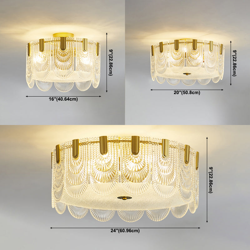 Round Shape Ceiling Lamp Modern Simple Style Iron Flush Mount with Glass Lampshade for Bedroom