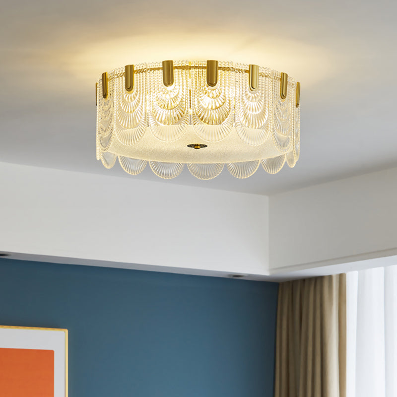 Round Shape Ceiling Lamp Modern Simple Style Iron Flush Mount with Glass Lampshade for Bedroom
