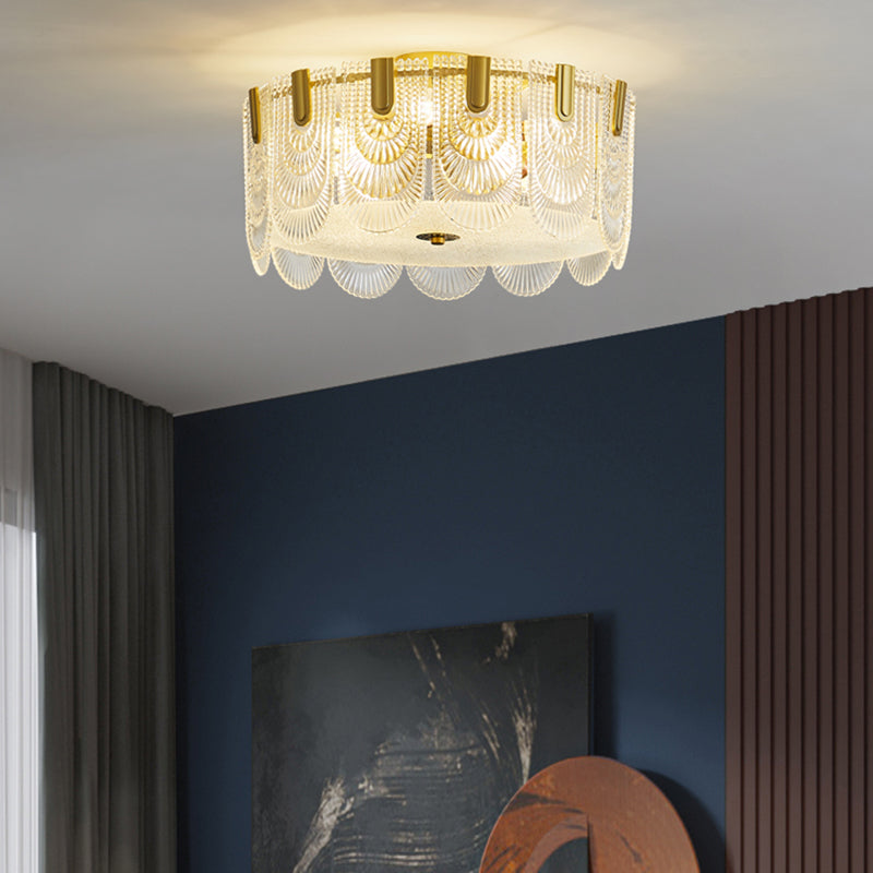 Round Shape Ceiling Lamp Modern Simple Style Iron Flush Mount with Glass Lampshade for Bedroom