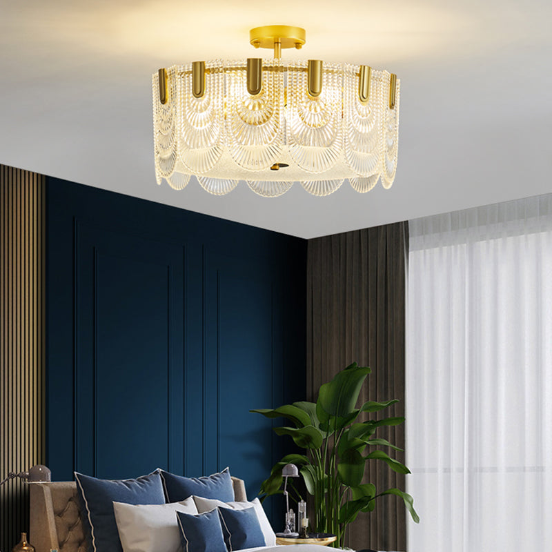 Round Shape Ceiling Lamp Modern Simple Style Iron Flush Mount with Glass Lampshade for Bedroom