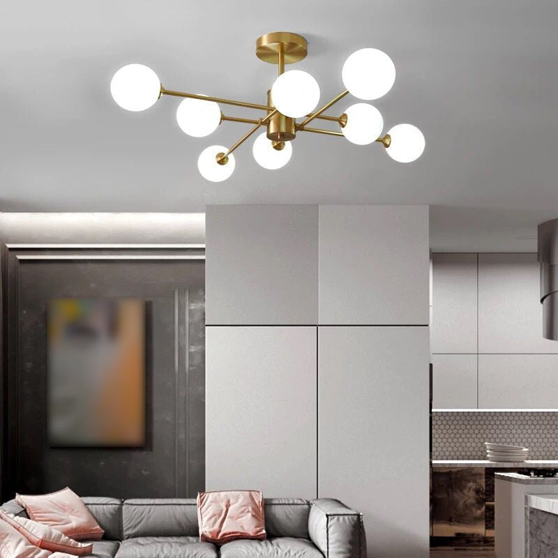 Modern Flush Light Fixtures Glass Globe Flush Mount Lamp in Gold for Living Room
