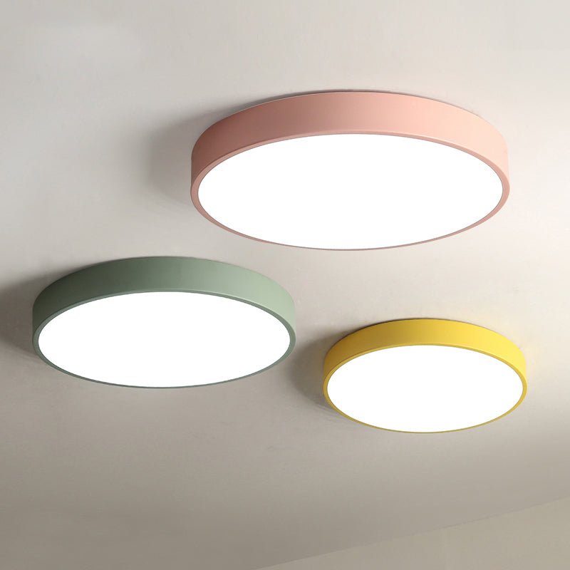 Round Shape Ceiling Lamp Macaroon Modern Simple Style Iron 1 Light Flush Mount for Children's Room