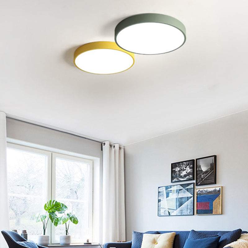 Round Shape Ceiling Lamp Macaroon Modern Simple Style Iron 1 Light Flush Mount for Children's Room