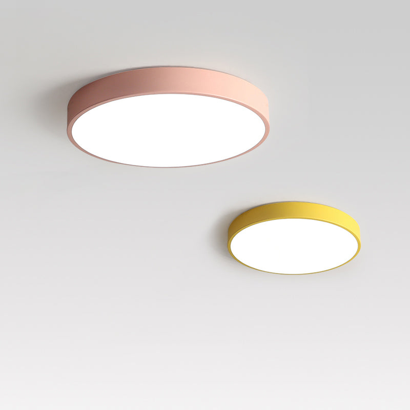 Round Shape Ceiling Lamp Macaroon Modern Simple Style Iron 1 Light Flush Mount for Children's Room