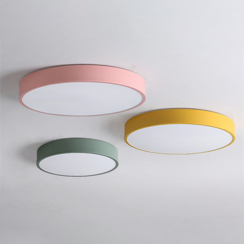 Round Shape Ceiling Lamp Macaroon Modern Simple Style Iron 1 Light Flush Mount for Children's Room