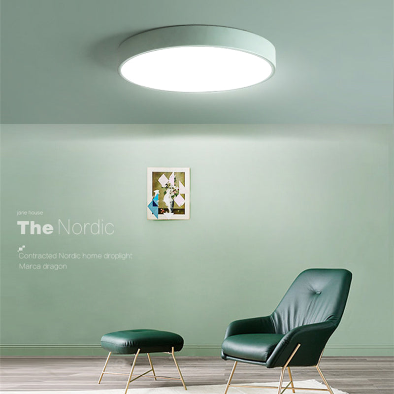Round Shape Ceiling Lamp Macaroon Modern Simple Style Iron 1 Light Flush Mount for Children's Room