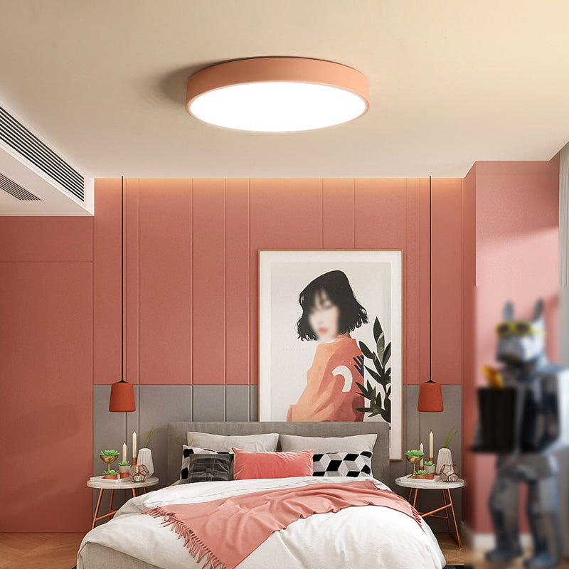 Round Shape Ceiling Lamp Macaroon Modern Simple Style Iron 1 Light Flush Mount for Children's Room
