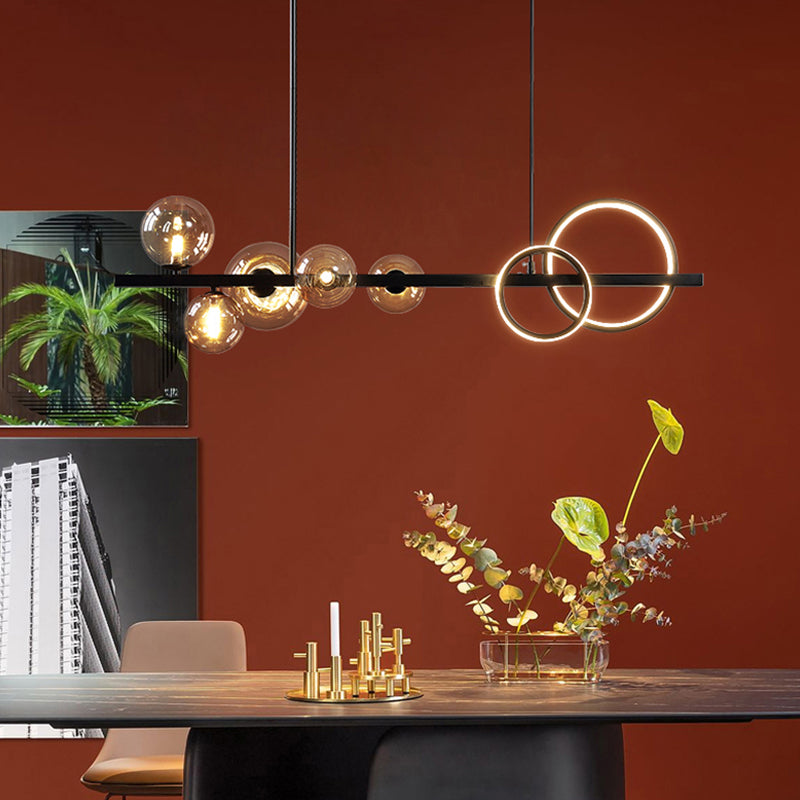 Light Light Modern Pendant Lighting Sphérique Hanging Island Lights avec une teinte en verre transparent