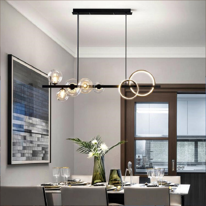Light Light Modern Pendant Lighting Sphérique Hanging Island Lights avec une teinte en verre transparent