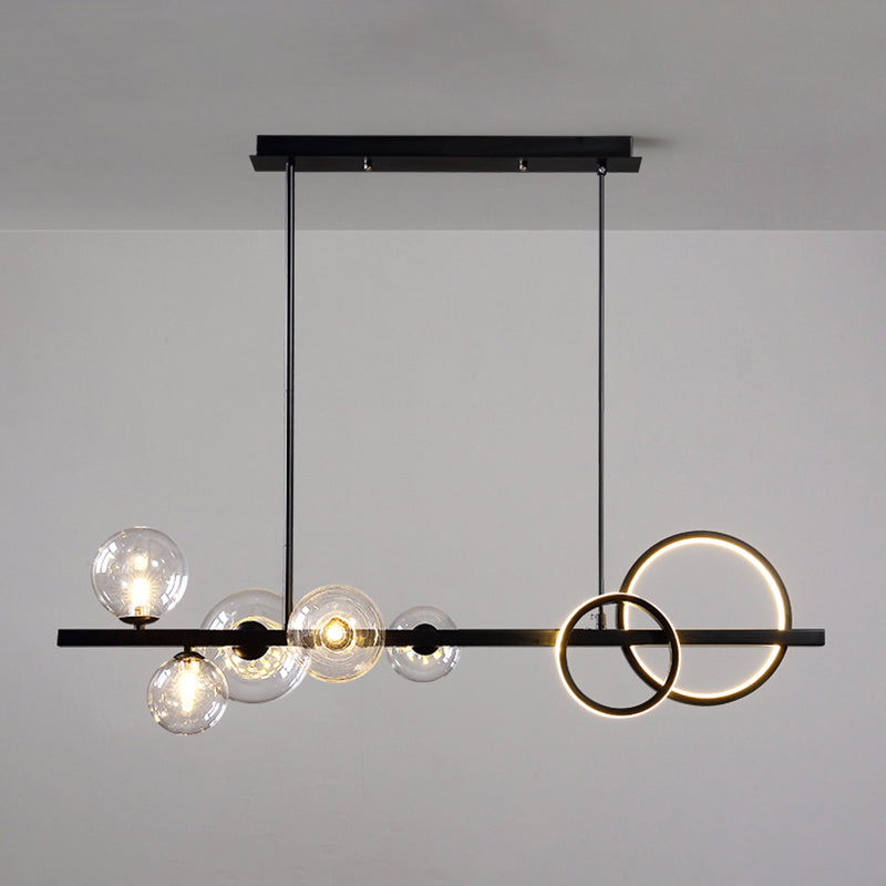 Light Light Modern Pendant Lighting Sphérique Hanging Island Lights avec une teinte en verre transparent