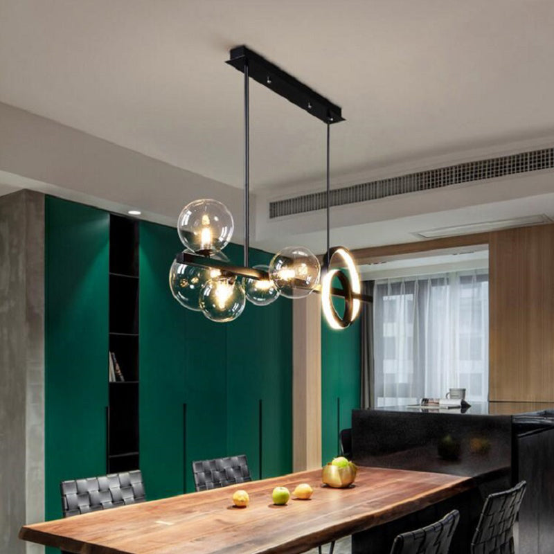 Light Light Modern Pendant Lighting Sphérique Hanging Island Lights avec une teinte en verre transparent