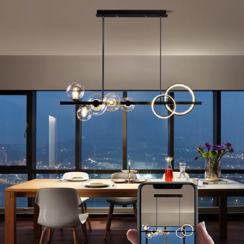 Light Light Modern Pendant Lighting Sphérique Hanging Island Lights avec une teinte en verre transparent