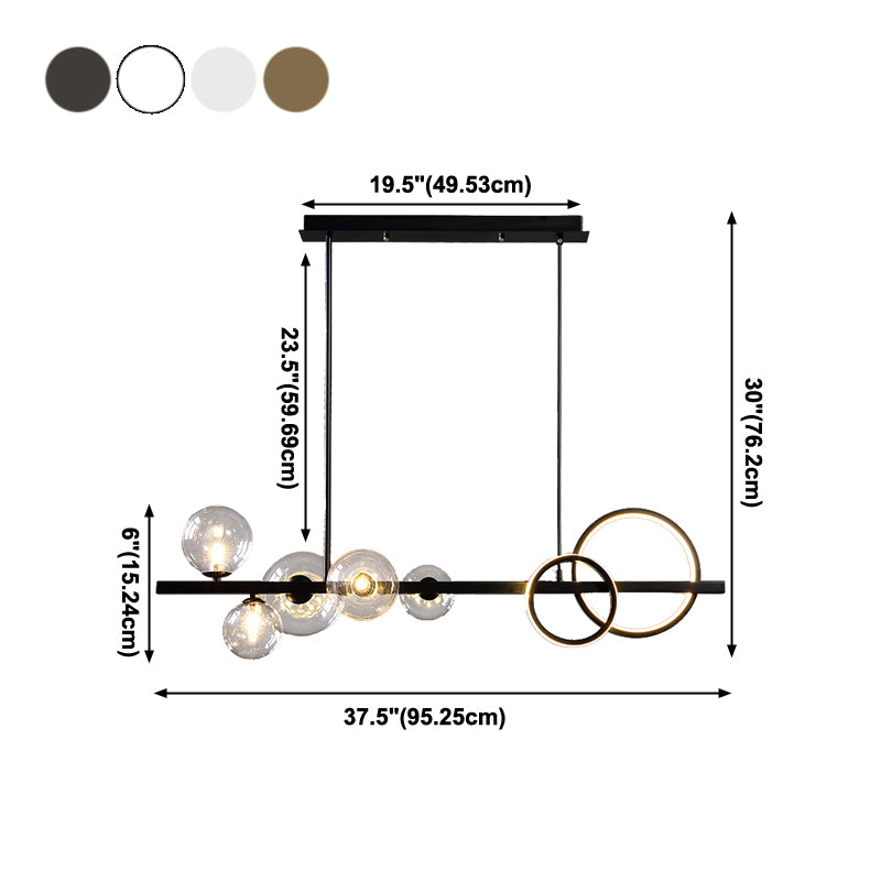 Light Light Modern Pendant Lighting Sphérique Hanging Island Lights avec une teinte en verre transparent