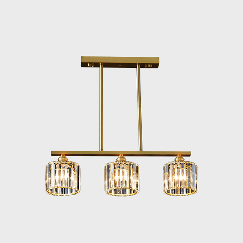 Luminaire d'île contemporaine Crystal Cylinder Island Lights in Gold Finish