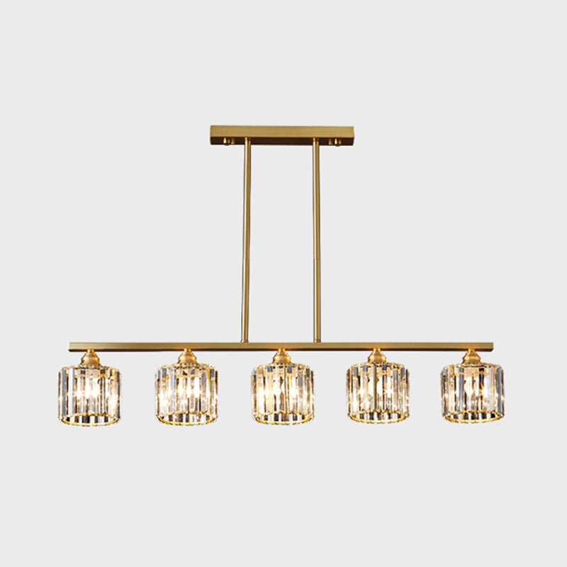 Luminaire d'île contemporaine Crystal Cylinder Island Lights in Gold Finish