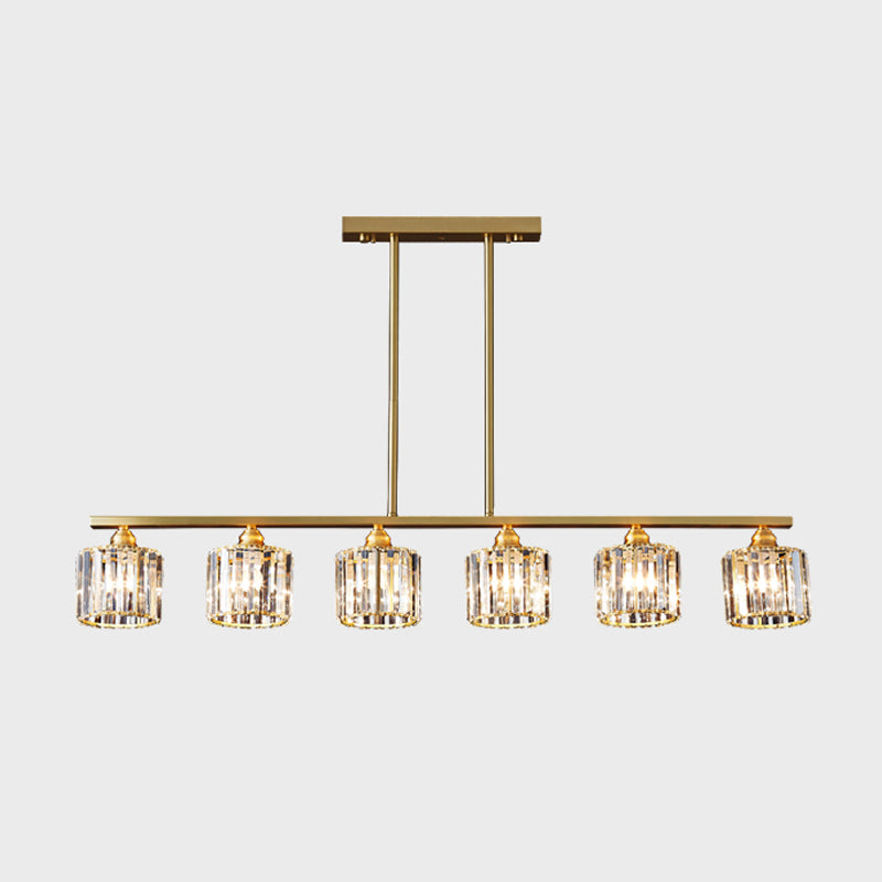 Luminaire d'île contemporaine Crystal Cylinder Island Lights in Gold Finish