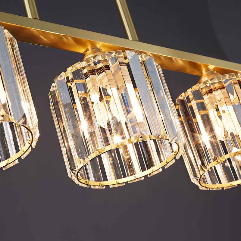 Luminaire d'île contemporaine Crystal Cylinder Island Lights in Gold Finish
