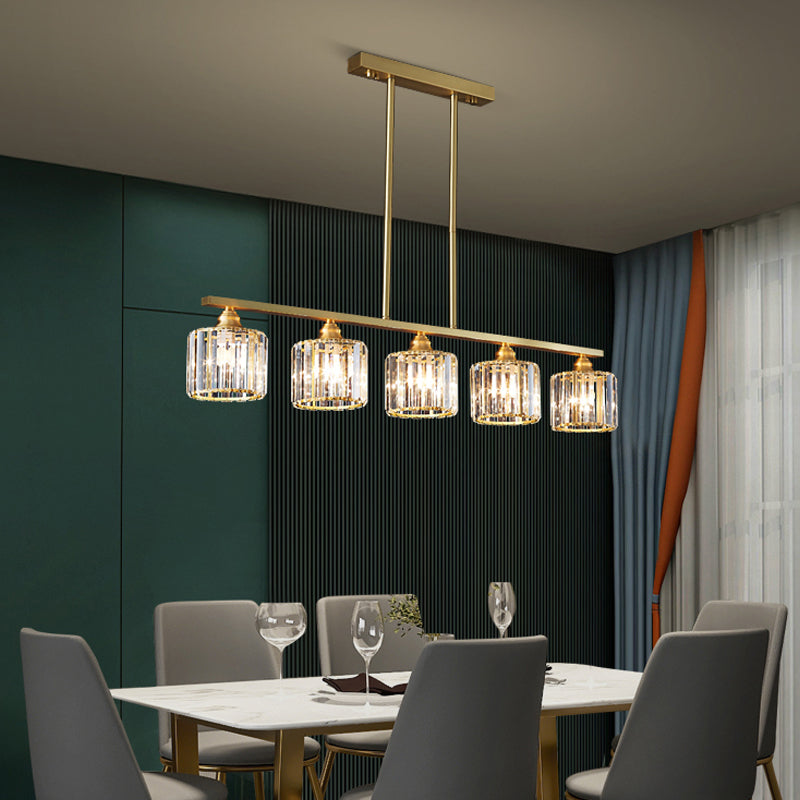 Luminaire d'île contemporaine Crystal Cylinder Island Lights in Gold Finish
