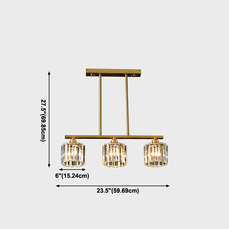 Luminaire d'île contemporaine Crystal Cylinder Island Lights in Gold Finish