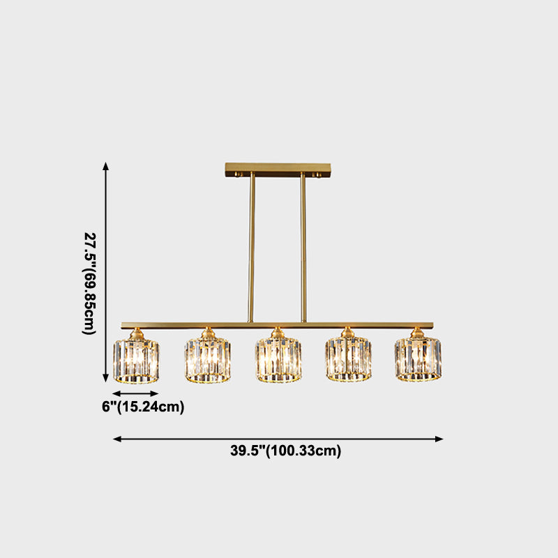 Luminaire d'île contemporaine Crystal Cylinder Island Lights in Gold Finish