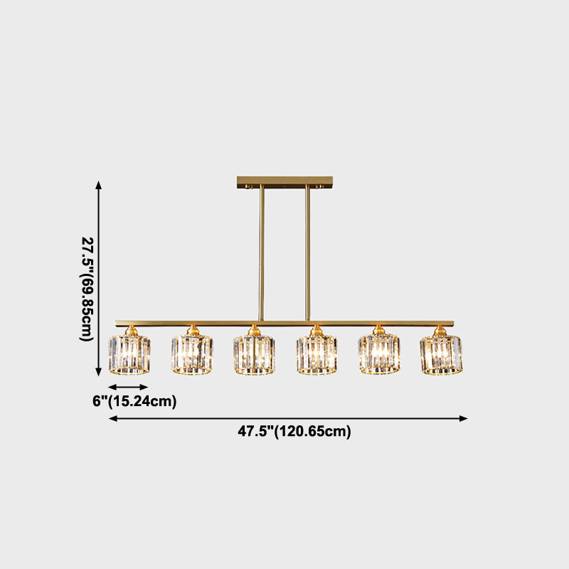 Luminaire d'île contemporaine Crystal Cylinder Island Lights in Gold Finish