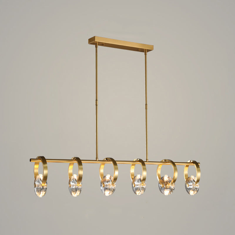 Contemporary Island Light Rings Crystal Island Lights in Gold for Kitchen