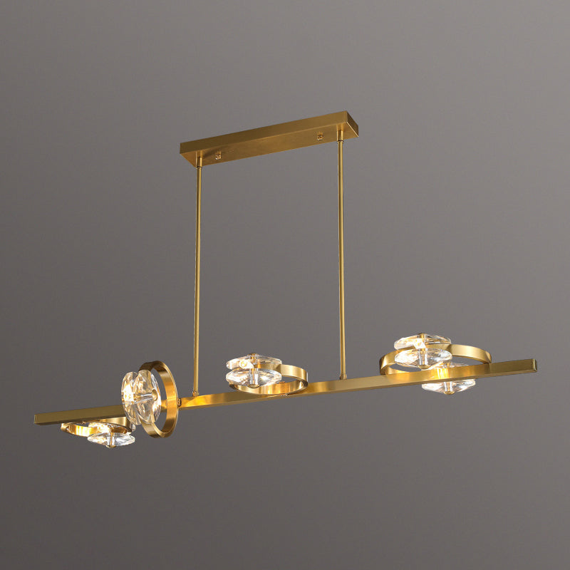 Contemporary Island Light Rings Crystal Island Lights in Gold for Kitchen