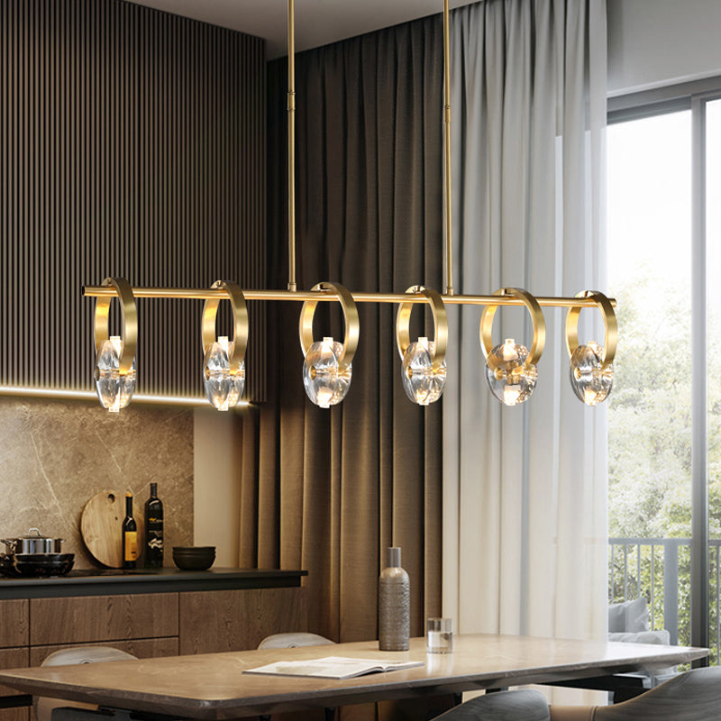 Contemporary Island Light Rings Crystal Island Lights in Gold for Kitchen