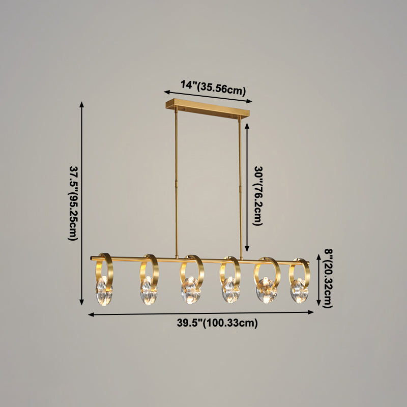 Contemporary Island Light Rings Crystal Island Lights in Gold for Kitchen