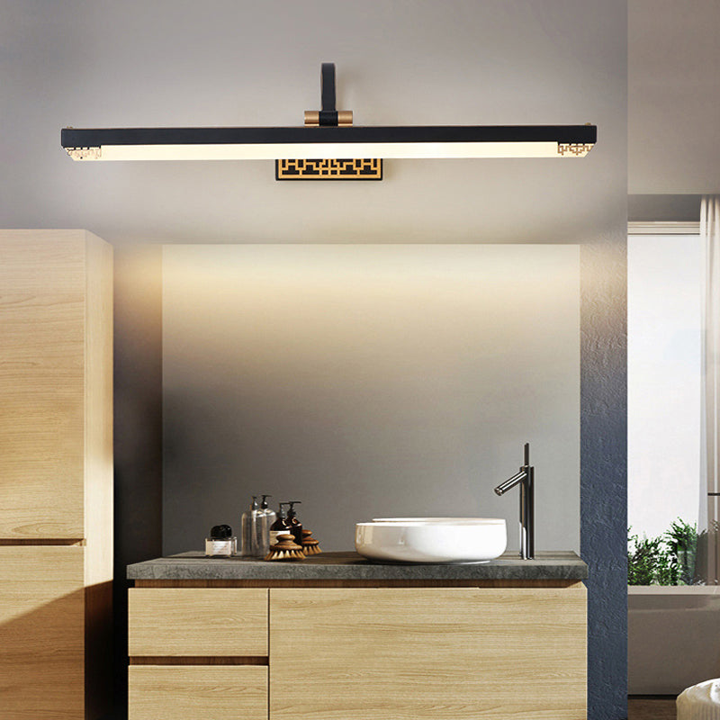 Linear Shade Metal Wall Sconce Modern 1 Light Mirror Wall Mount Light Fixture in Black