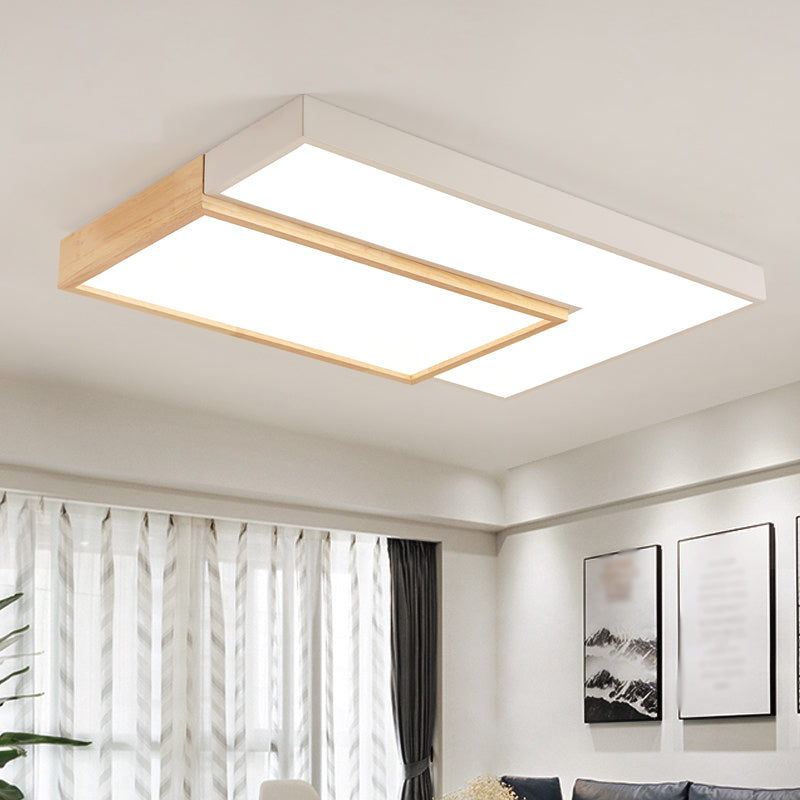 2 Lights Wooden Ceiling Mounted Light Contemporary Ceiling Light with Acrylic Shade
