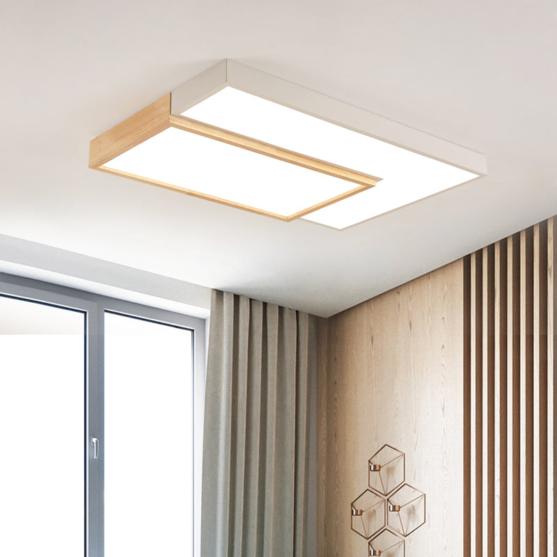 2 Lights Wooden Ceiling Mounted Light Contemporary Ceiling Light with Acrylic Shade