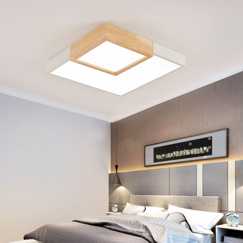 2 Lights Wooden Ceiling Mounted Light Contemporary Ceiling Light with Acrylic Shade