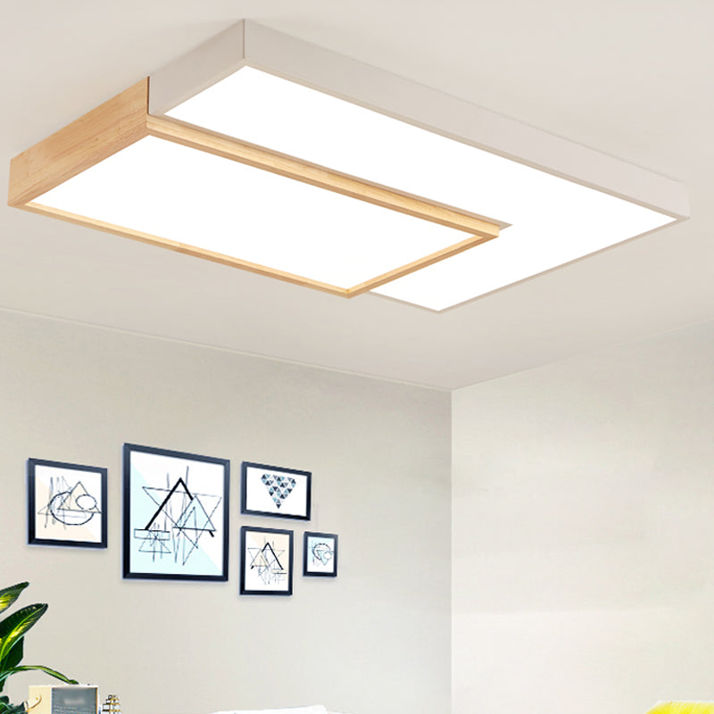 2 Lights Wooden Ceiling Mounted Light Contemporary Ceiling Light with Acrylic Shade