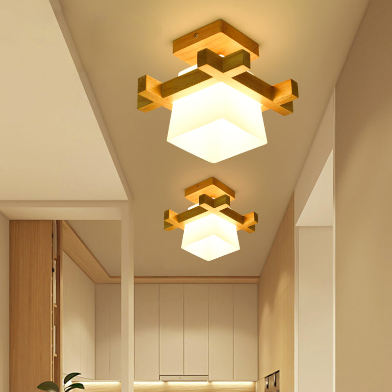 Wooden Ceiling Light Fixture Nordic Style Close to Ceiling Lighting in Beige