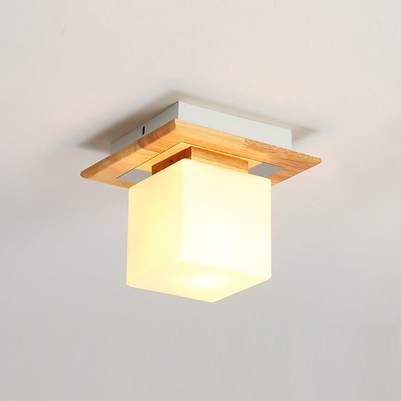 Wooden Ceiling Light Fixture Nordic Style Close to Ceiling Lighting in Beige